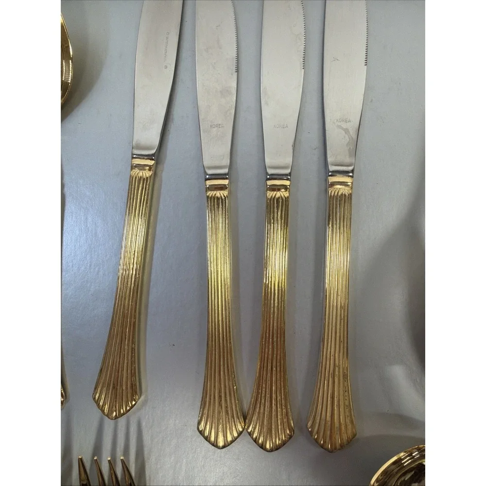 International Silver GOLDEN FLAIR Gold Electroplate EP Flatware Set 26 Pieces‎